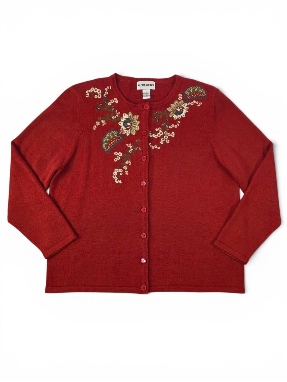 Embroidered Beaded Floral Paisley Cardigan Sweater XL Rust Red Vinrage 90s Y2K